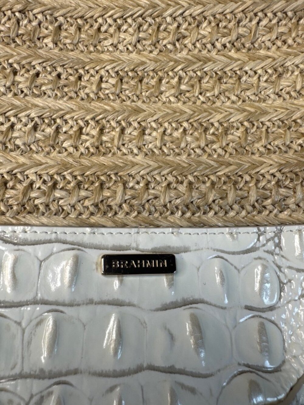 Brahmin Straw & Croc-Embossed Leather Round Crossbody Bag With Adjustable Strap - Picture 2 of 13
